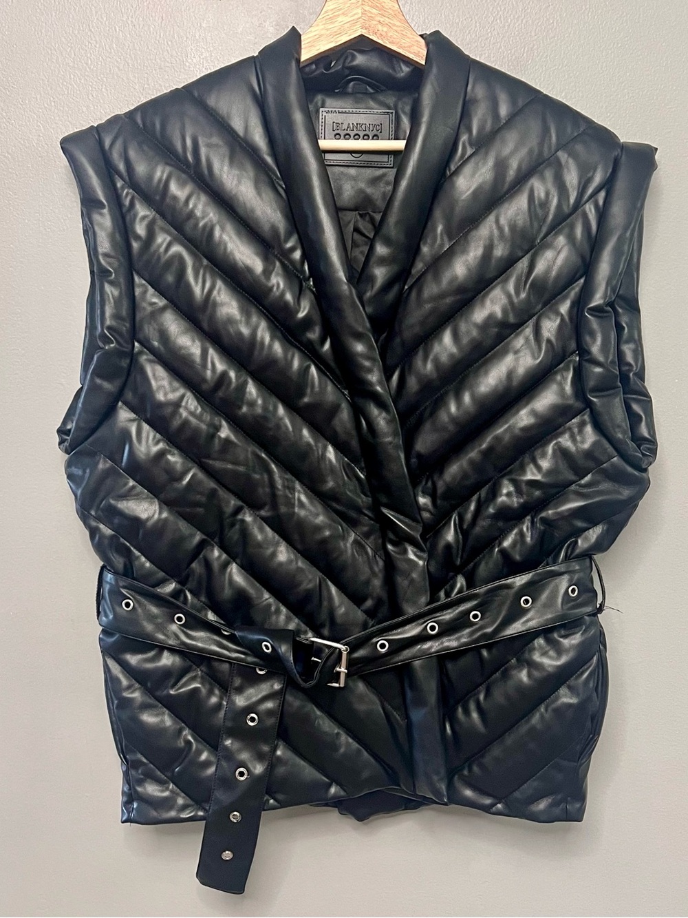 Blank NYC Black Belted Vegan Leather Under The Radar Quilted Vest Medium